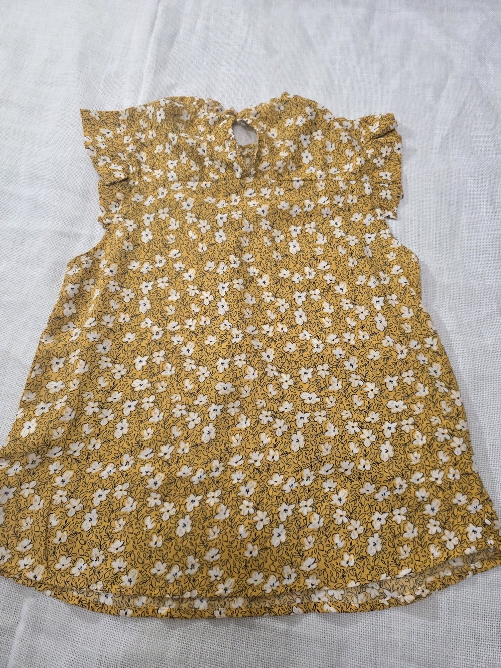 Monteau Size Small Mustard Floral Ruffle Flutter Sleeve Blouse - Picture 5 of 6